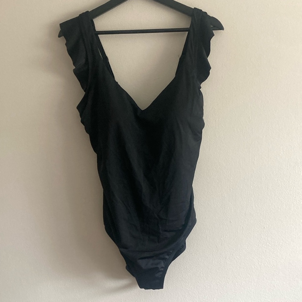 NWT Time And Tru Black One Piece Ruffled Swim Bathing Suit Sz xL 16/18